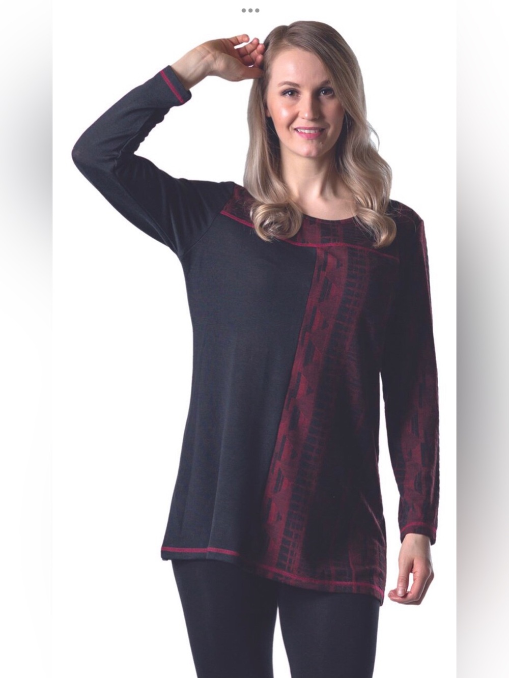 Papa Vancouver Helena Colour Block Panel Top with Slimming Print